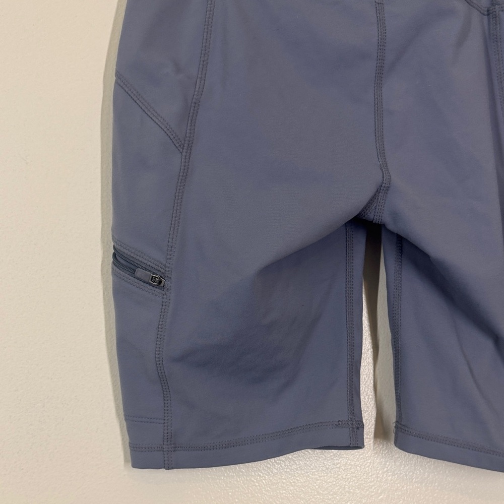 Athleta Women's gray/blue Bike Shorts Small with zipper pockets on thigh EUC - Picture 7 of 13